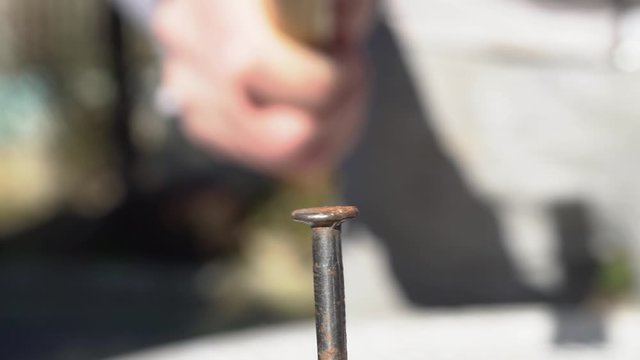 Hammering a Nail, Slow Motion, Macro