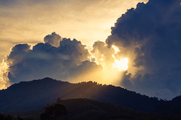 The clouds and sun light.