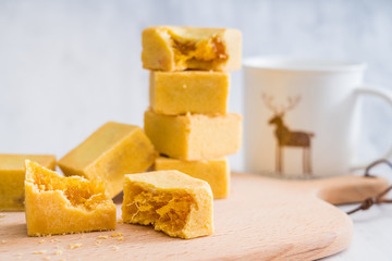 A few pieces of delicious Chinese pineapple cake in a tray