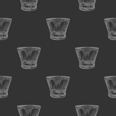 Drinking glass seamless pattern on black background. Restaurant and bar menu concept.