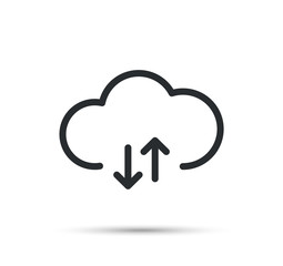 Vector cloud storage with arrow up and down. Cloud download and upload icon.