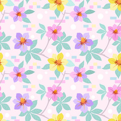 Colorful hand drawn flowers seamless pattern vector design.