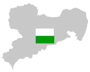Fahne und Landkarte von Sachsen