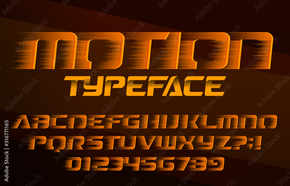 Fototapete motion alphabet font. fast speed effect letters and numbers. stock vector typescript for your typogr