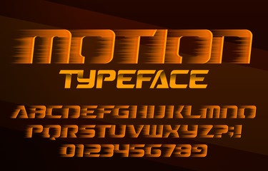 Motion alphabet font. Fast speed effect letters and numbers. Stock vector typescript for your typography design.