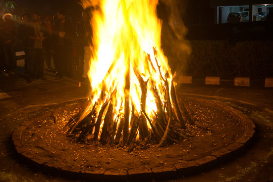 Giant Bon Fire Lit For The Festival Of Lohri