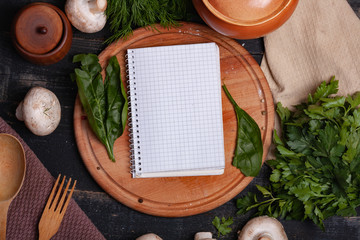 notepad for writing, vegetarian recipes