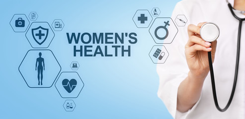Women's health. Medical Healthcare concept on virtual screen.