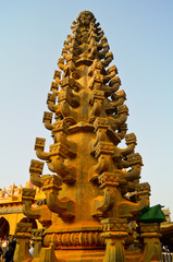 Jejuri, Pune, Maharashtra January 19, 2020. Deepstambh (light pillar) dipmala in black stone. Closeup of light pillor known as deepstambh