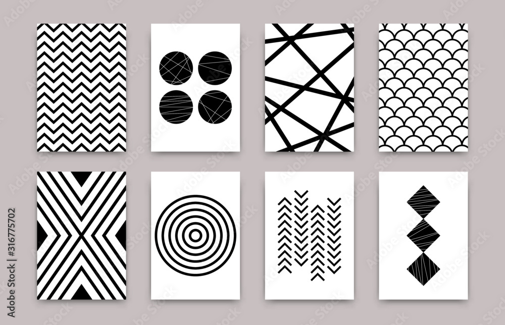 Wall mural abstract geometric scandinavian pattern set. vector minimalistic art posters simple swiss style. des