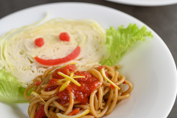 appetizing cooked spaghetti italian pasta with tomato sauce