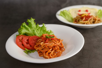 appetizing cooked spaghetti italian pasta with tomato sauce