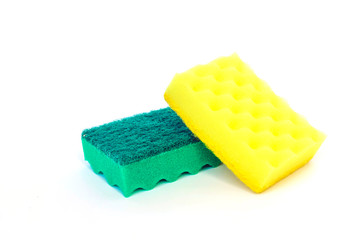 Colorful foam rubber sponges for dishwashing isolated on a white background