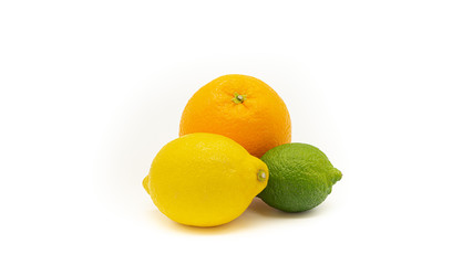 Orange, lemon, lime on a white background, isolated. 