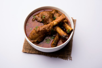 Hyderabadi Mutton Paya, Nehari, nahari or Nihari Masala. served with Naan and rice. selective focus