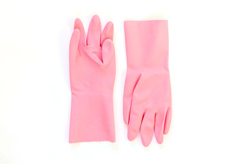 Pink rubber gloves isolated on a white background. Top view. - Powered by Adobe