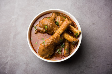 Hyderabadi Mutton Paya, Nehari, nahari or Nihari Masala. served with Naan and rice. selective focus