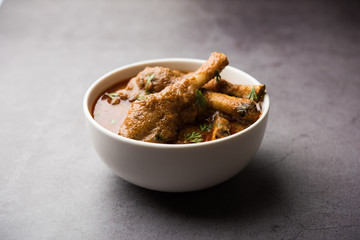 Hyderabadi Mutton Paya, Nehari, nahari or Nihari Masala. served with Naan and rice. selective focus