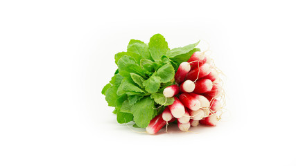 Bunch of radishes isolated on a white background.