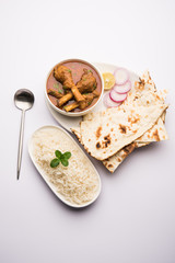 Hyderabadi Mutton Paya, Nehari, nahari or Nihari Masala. served with Naan and rice. selective focus