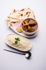 Hyderabadi Mutton Paya, Nehari, nahari or Nihari Masala. served with Naan and rice. selective focus