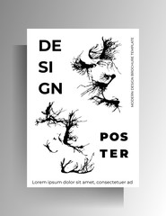 Monochrome design of cover, poster, flyer with ink spots. Hand drawn vector illustration.