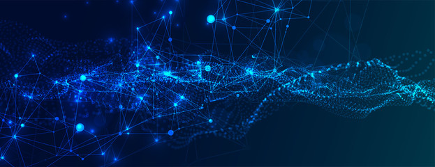 Abstract plexus vector background. Glowing particles dynamic flow.