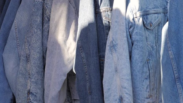 Blue jeans denim fashion pants mixed colors stacked