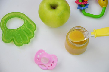 Fresh, organic pureed fruits for baby. Shot for a story on homemade, organic, healthy baby foods.