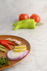 Appetizers salad of sardine in tomato sauce on wooden tray
