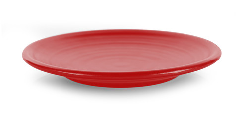 empty red plate isolated on white background