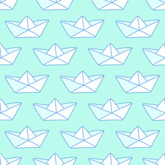 seamless pattern, origami boat art background design for fabric scarf and decor