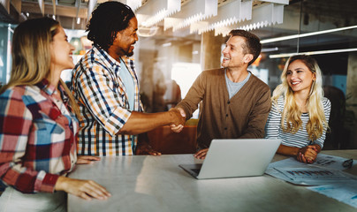 Business people partnership handshake concept. Successful deal after great meeting.