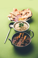 Hyderabadi Mutton Paya, Nehari, nazari or Nihari Masala. served with Naan and rice. selective focus