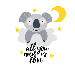 Childrens illustration with koala and text