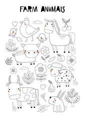 Set with farm animals in contour