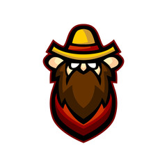 old farmer using straw hat mascot logo vector illustration