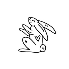 Funny cartoon hand drawn vector doodle rabbit. Easter symbol, animal, design element. Isolated on white background. Easy to change color. Sticker, icon, illustration. Cute animal. Line Art minimalist