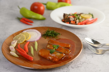 Appetizers with sardine in tomato sauce and spicy sardine