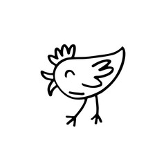 Bird, chicken cute cartoon hand drawn vector doodle illustration. Isolated on white background. Easy to change color. Funny easter bird. Little chick. Easter holiday design element, art. Cute animals