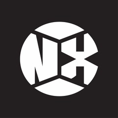 NX Logo monogram with piece circle ribbon style on black background