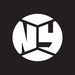 NY Logo monogram with piece circle ribbon style on black background