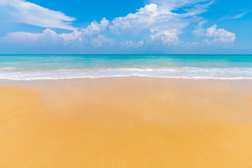 Beautiful clear sea beach white sand against blue sky with cloud