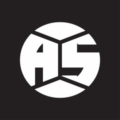 AS Logo monogram with piece circle ribbon style on black background