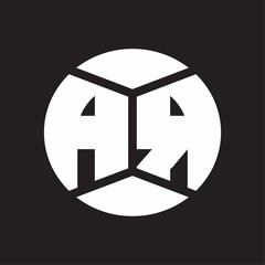 AR Logo monogram with piece circle ribbon style on black background
