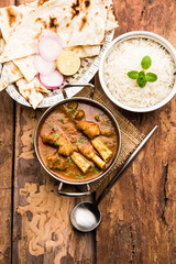 Hyderabadi Mutton Paya, Nehari, nazari or Nihari Masala. served with Naan and rice. selective focus