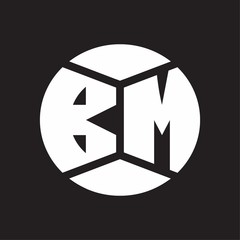 BM Logo monogram with piece circle ribbon style on black background