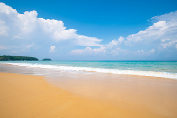 Naklejka na ściany i meble Beautiful clear sea beach white sand against blue sky with cloud