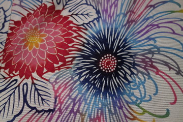Contemporary hand-dyed yukata cotton with chrysanthemum motif