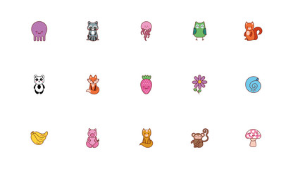 bundle of animals and nature kawaii icons